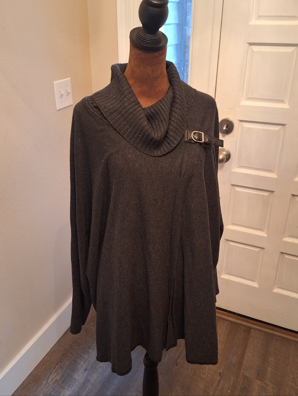 JM Collections Cowl Neck Sweater With Leather Buckle Accent 3X